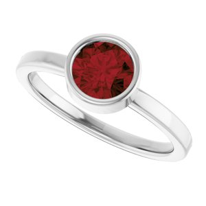 14K White 6 mm Natural Mozambique Garnet Ring