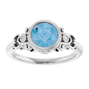 14K Gold Swiss Blue Topaz and Diamond Ring
