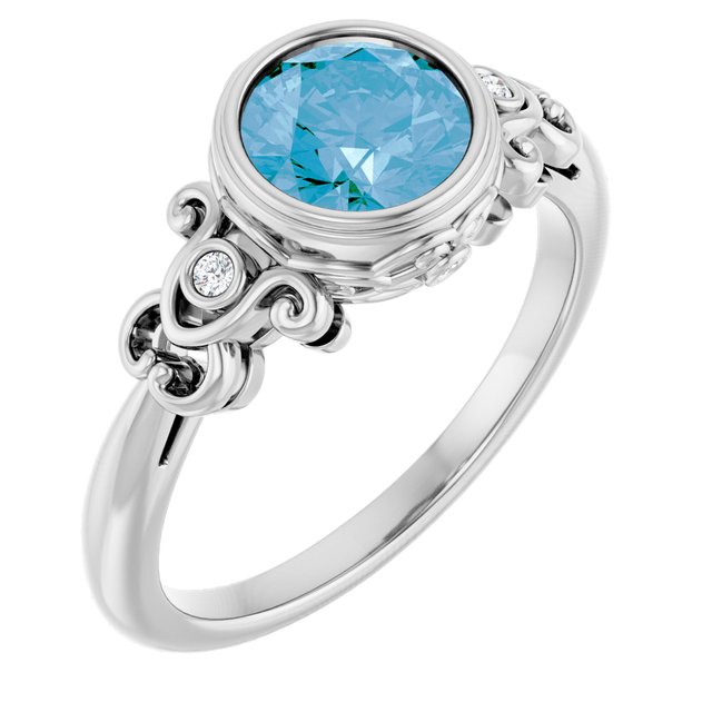 14K Gold Swiss Blue Topaz and Diamond Ring