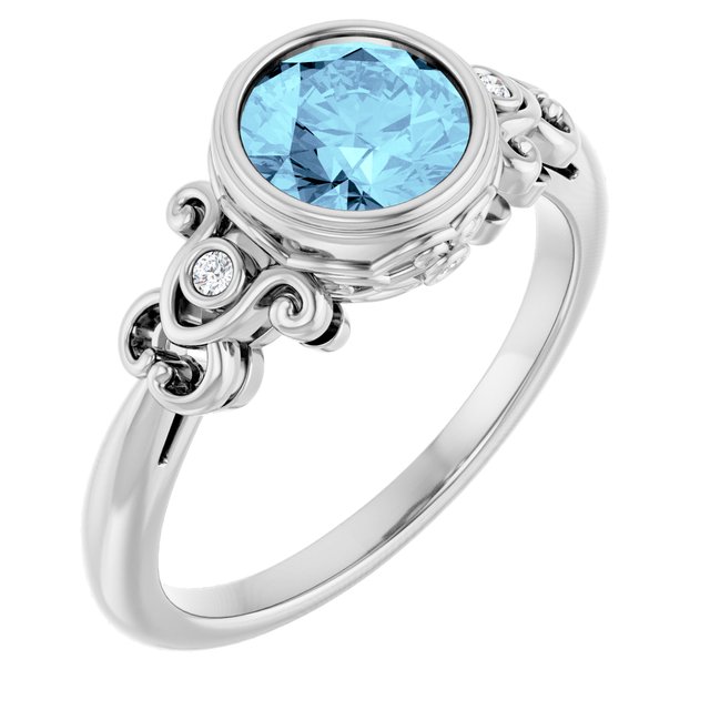 14K Gold Swiss Blue Topaz and Diamond Ring