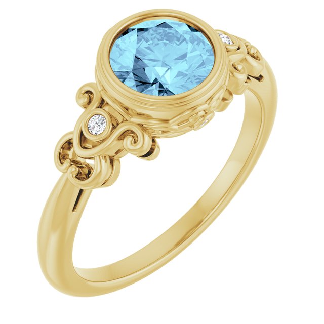 14K Gold Swiss Blue Topaz and Diamond Ring