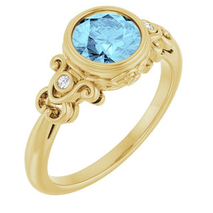14K Gold Swiss Blue Topaz and Diamond Ring