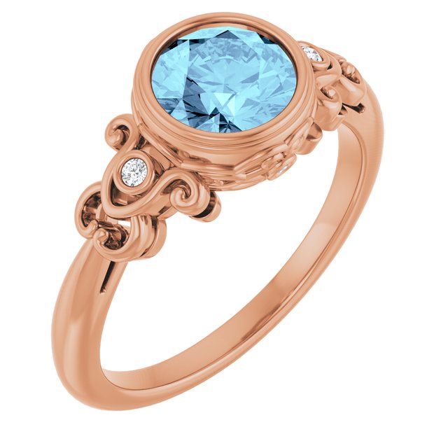 14K Gold Swiss Blue Topaz and Diamond Ring