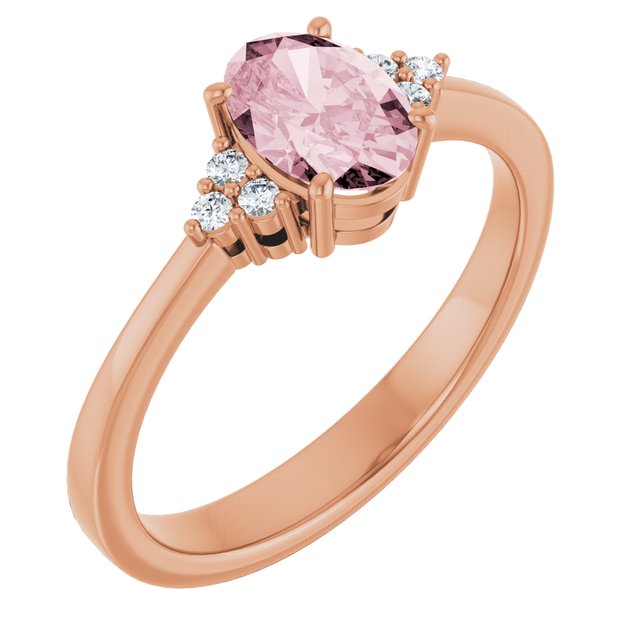 14K Rose Gold Natural Pink Morganite and Natural Diamond Ring