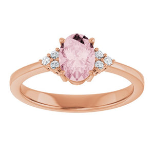 14K Rose Gold Natural Pink Morganite and Natural Diamond Ring