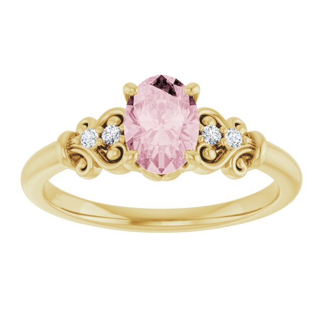 Elegant 14K Rose Gold Pink Morganite and Diamond Accent Ring