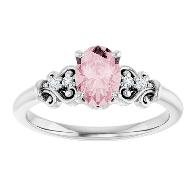 Elegant 14K Rose Gold Pink Morganite and Diamond Accent Ring