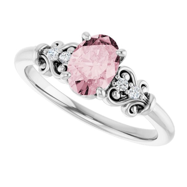 14K Rose Natural Pink Morganite & .04 CTW Natural Diamond Ring