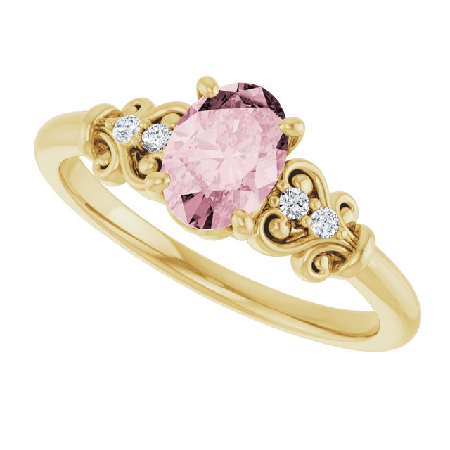 Elegant 14K Rose Gold Pink Morganite and Diamond Accent Ring