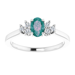 14K Gold Lab-Grown Alexandrite and Natural Diamond Ring - Options Available