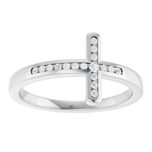 14K Gold Natural Diamond Sideways Cross Ring