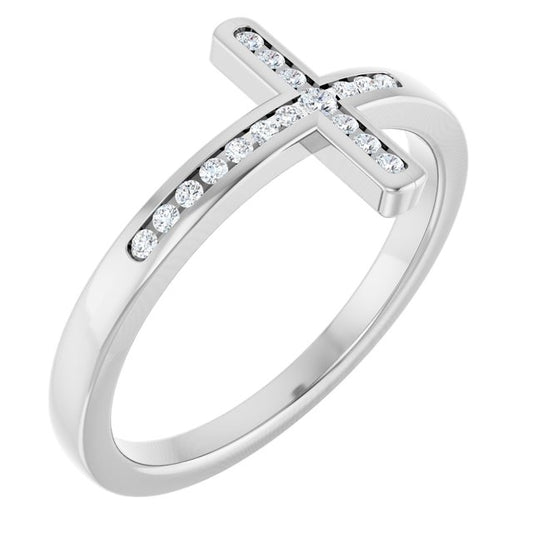 14K Gold Natural Diamond Sideways Cross Ring