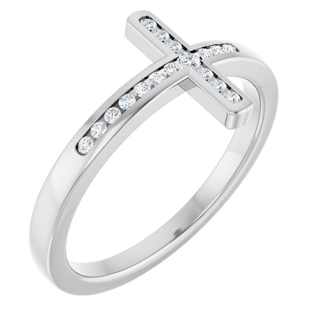 14K Gold Natural Diamond Sideways Cross Ring