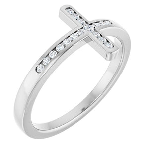 14K Gold Natural Diamond Sideways Cross Ring