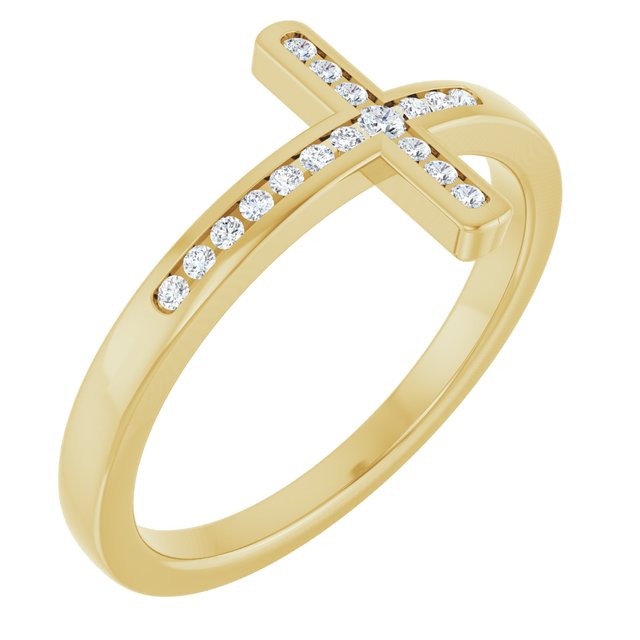 14K Gold Natural Diamond Sideways Cross Ring