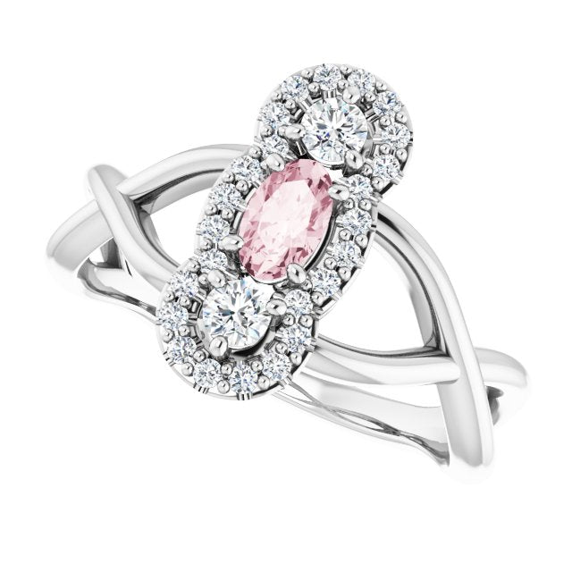 14K White Natural Pink Morganite & 1/4 CTW Natural Diamond Ring