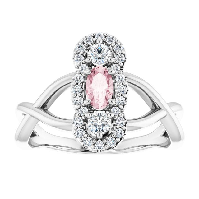 14K White Natural Pink Morganite & 1/4 CTW Natural Diamond Ring