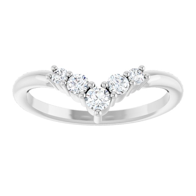 14K Gold Natural Diamond Graduated V Ring