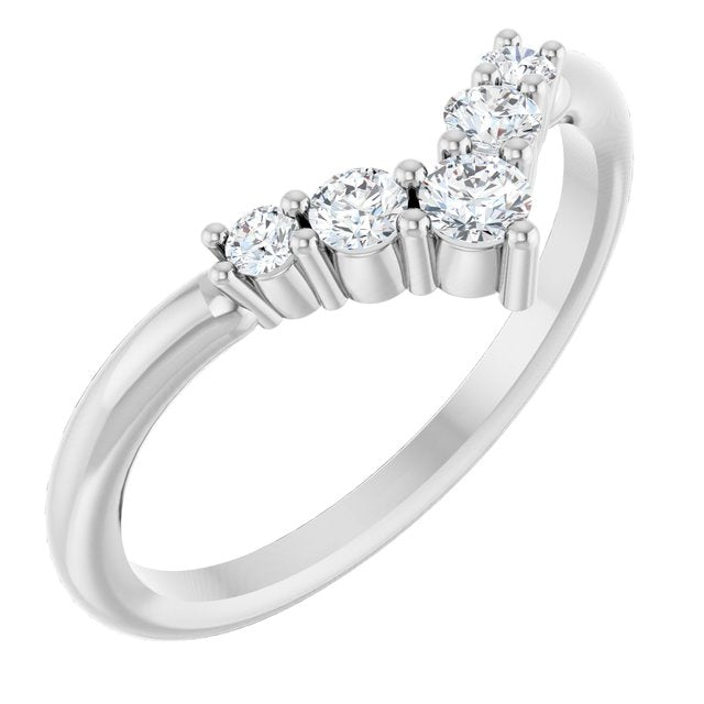 14K Gold Natural Diamond Graduated V Ring
