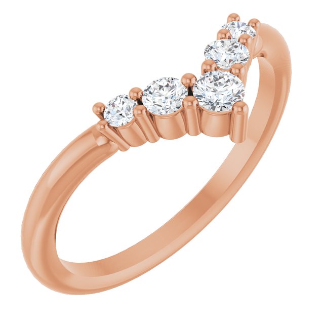 14K Gold Natural Diamond Graduated V Ring