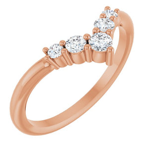 14K Gold Natural Diamond Graduated V Ring