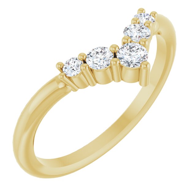 14K Gold Natural Diamond Graduated V Ring