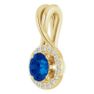 14K White Gold Natural Blue Sapphire & Diamond Pendant - Elegant Design