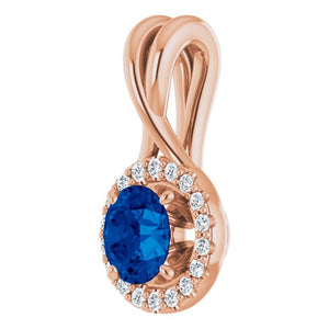 14K White Gold Natural Blue Sapphire & Diamond Pendant - Elegant Design