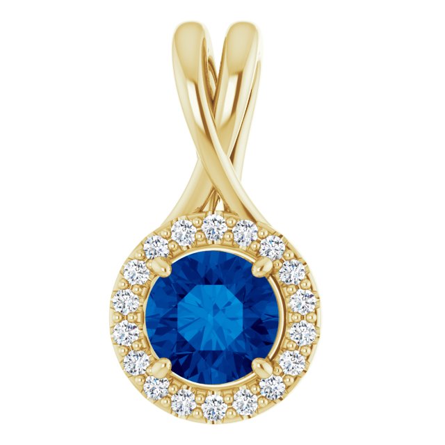 14K White Gold Natural Blue Sapphire & 1/10 CTW Diamond Pendant