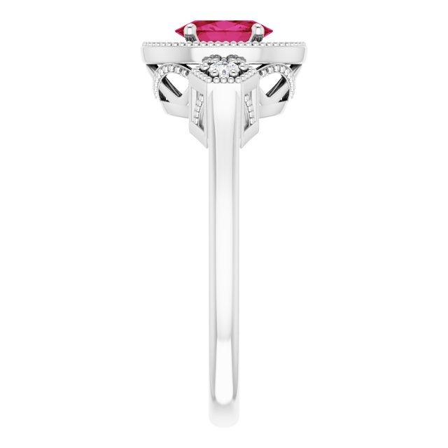 14K White Gold Oval Lab-Grown Ruby & 1/6 CTW Diamond Ring