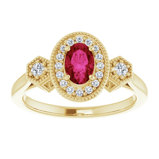 14K White Lab-Grown Ruby & 1/6 CTW Natural Diamond Ring