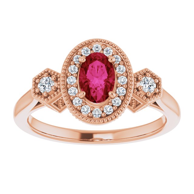 14K White Lab-Grown Ruby & 1/6 CTW Natural Diamond Ring