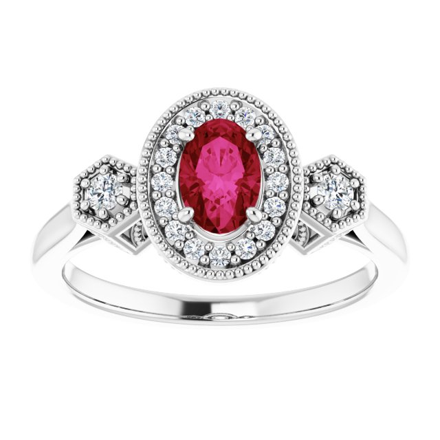 14K White Lab-Grown Ruby & 1/6 CTW Natural Diamond Ring