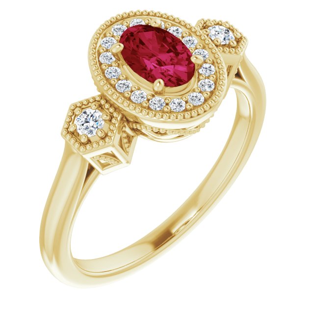 14K White Lab-Grown Ruby & 1/6 CTW Natural Diamond Ring