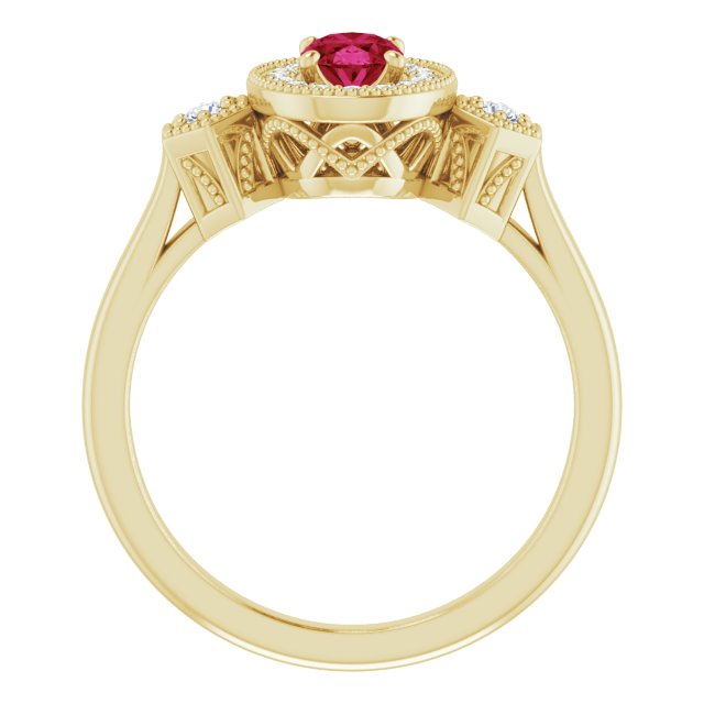 14K White Gold Oval Lab-Grown Ruby & 1/6 CTW Diamond Ring