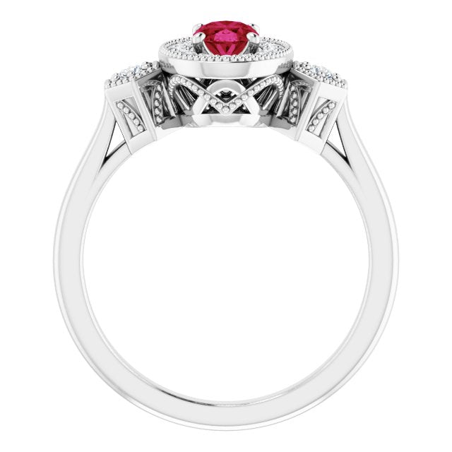 14K White Lab-Grown Ruby & 1/6 CTW Natural Diamond Ring