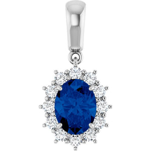 1/3 CTW Lab-Grown Blue Sapphire and Natural Diamond Pendant in 14K Gold