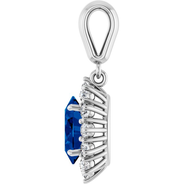 Lab-Grown Blue Sapphire And 1/3 Ctw Natural Diamond Pendant