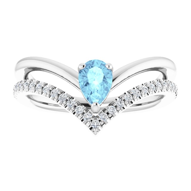 14K Gold Natural Aquamarine And Natural Diamond Negative Space Ring