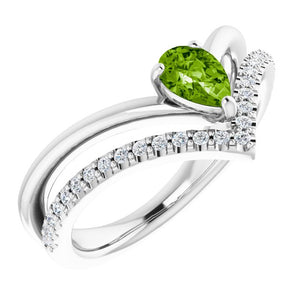 14K Gold Natural Aquamarine And Natural Diamond Negative Space Ring