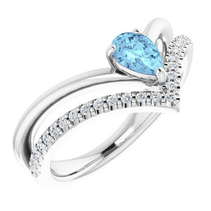 14K Gold Natural Aquamarine And Natural Diamond Negative Space Ring