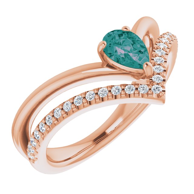 14K Gold Natural Aquamarine And Natural Diamond Negative Space Ring