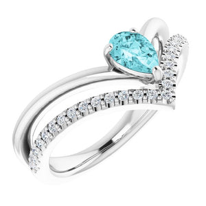 14K Gold Natural Aquamarine And Natural Diamond Negative Space Ring