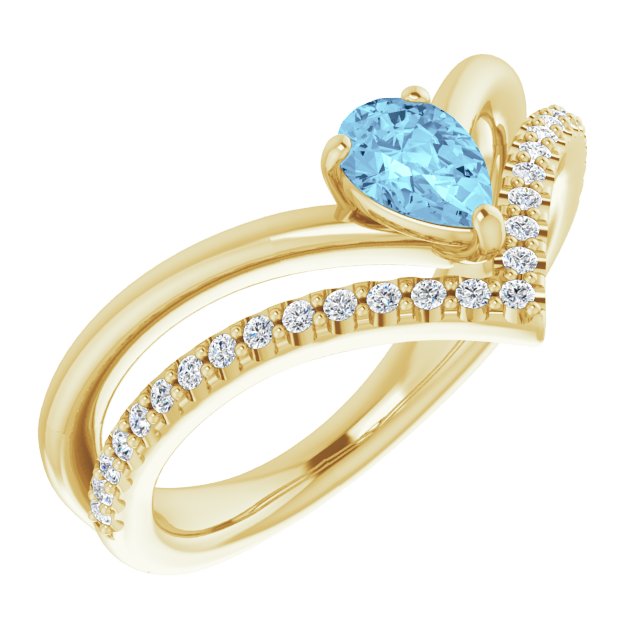 14K Gold Natural Aquamarine And Natural Diamond Negative Space Ring