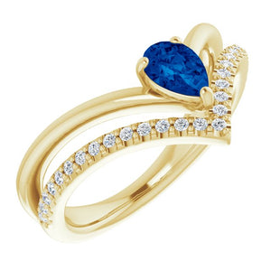 14K Gold Natural Aquamarine And Natural Diamond Negative Space Ring