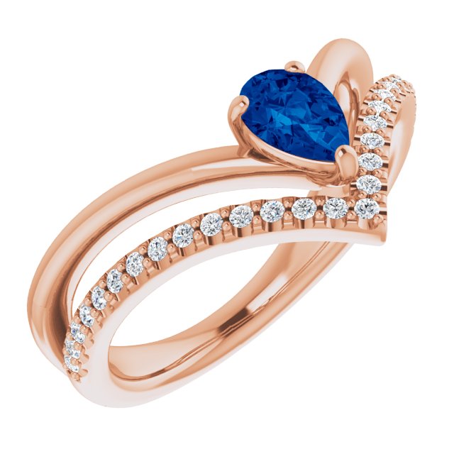 14K Gold Natural Aquamarine And Natural Diamond Negative Space Ring
