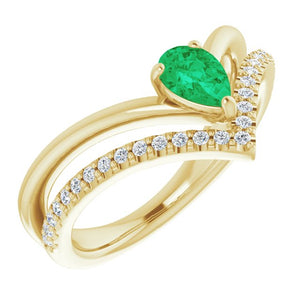 14K Gold Natural Aquamarine And Natural Diamond Negative Space Ring
