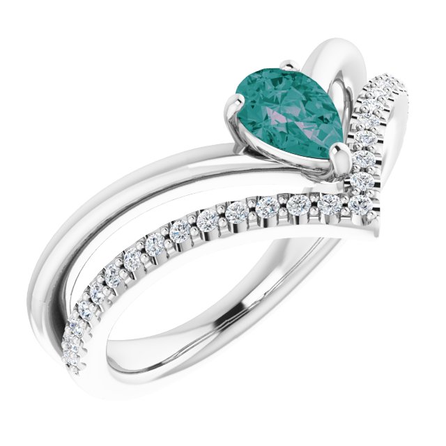 14K Gold Natural Aquamarine And Natural Diamond Negative Space Ring