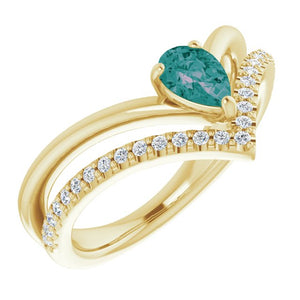 14K Gold Natural Aquamarine And Natural Diamond Negative Space Ring