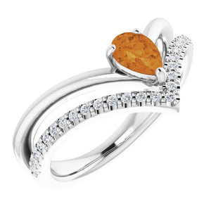 14K Gold Natural Aquamarine And Natural Diamond Negative Space Ring